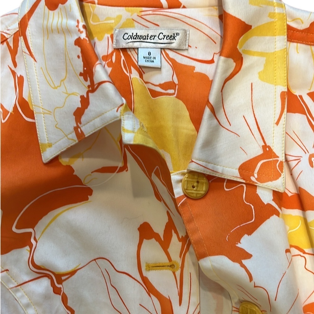 Womens Tropical Orange and Yellow Flower Jacket Size 8 - Picture 2 of 3